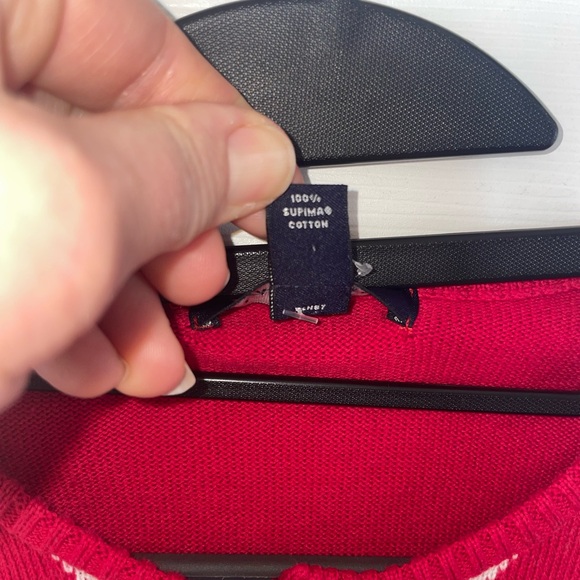 Lands' End Red and White Argyle Supima Cotton Cardigan Sweater Small - Picture 3 of 4